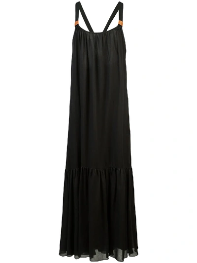 Tibi Leilei Faux Leather-trimmed Lyocell Midi Dress In Black