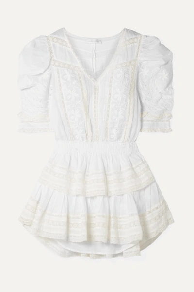 Loveshackfancy Marissa Tiered Crochet-trimmed Broderie Anglaise Cotton-voile Mini Dress In Cream Puff