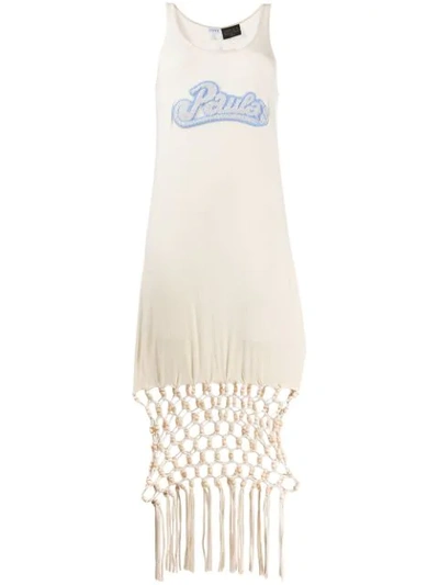 Loewe + Paula's Ibiza Embellished Macramé-trimmed Silk And Cotton-blend Jersey Dress In Neutrals