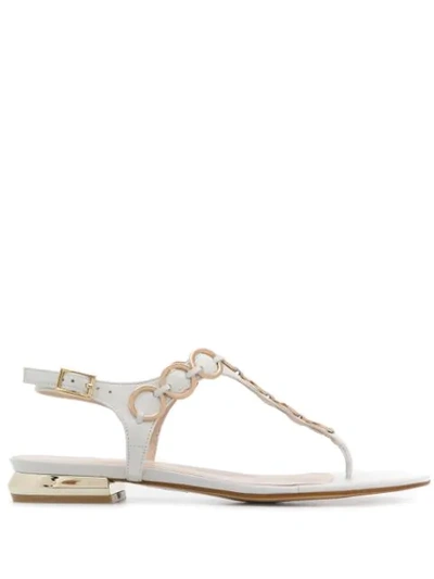Tosca Blu Ring Embellished Thong Sandals In White
