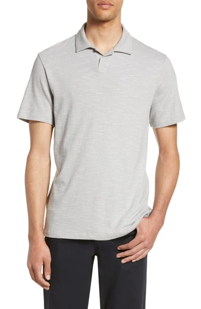 Vince Men's Striped Short-sleeve Cotton Polo Shirt In Dk Dove Grey/ Optic White