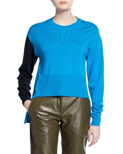 Cedric Charlier Two-tone Asymmetric Sweater In Blue