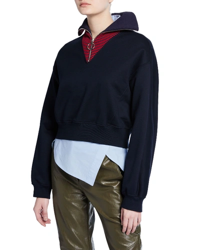 Cedric Charlier Long-sleeve Zip-front Sweater In Blue