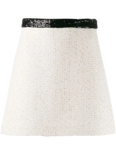 Miu Miu Sequined-waist Tweed Mini Skirt In Ivory