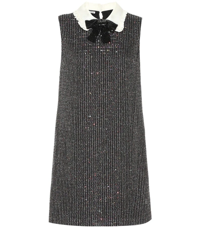 Miu Miu Sequined Boucle Collar-neck Dress In Black