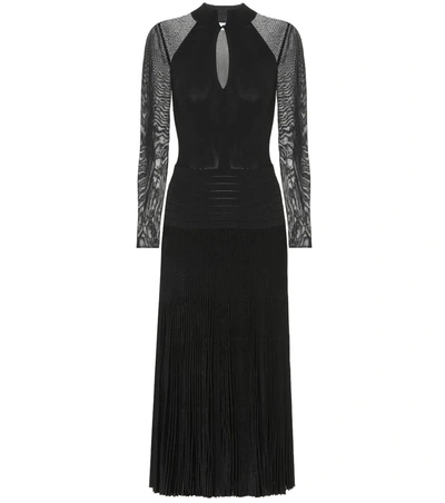 Victoria Beckham Sheer-sleeve Crepe Illusion Dress In Black