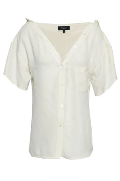 Theory Tamalee Cold-shoulder Silk-crepe Shirt In Ivory