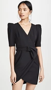 Black Halo Maricopa Belted Wrap-effect Stretch-crepe Mini Dress In Black