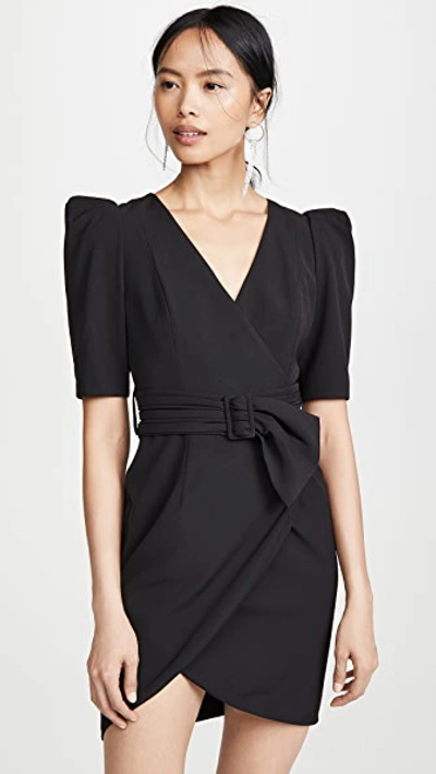 Black Halo Maricopa Belted Wrap-effect Stretch-crepe Mini Dress In Black