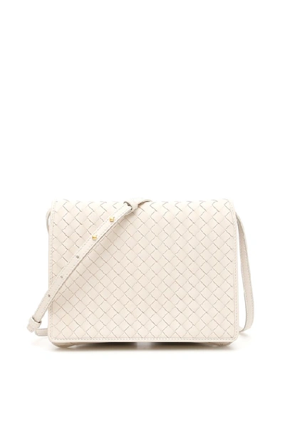 Bottega Veneta Intrecciato Leather Flap Shoulder Bag In White