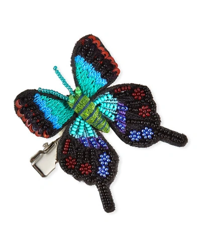 Mignonne Gavigan Embroidery Beaded Butterfly Hair Clip In Aqua