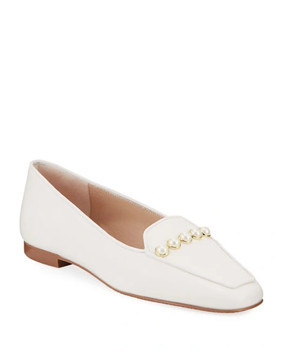 Stuart Weitzman Rosie Pearly-studded Leather Flat Loafers In Cream