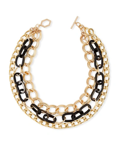 Akola Triple-strand Black Horn & Chain Necklace