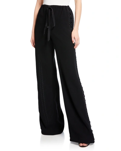 Naeem Khan Lace Side-striped Track Pants In Black