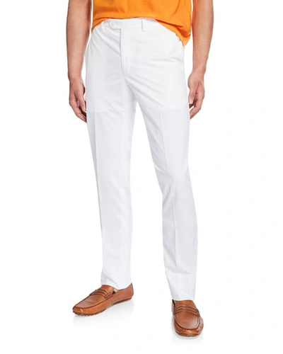 Brioni Men's Flat-front Cotton Straight-leg Pants In White