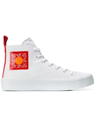 Kenzo Men's Square Logo High-top Canvas Sneakers In White