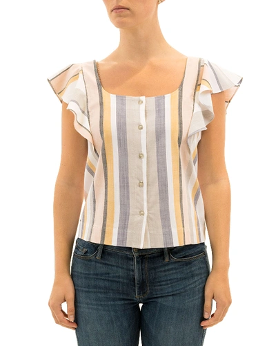 Three Dots Striped Button-front Flutter-sleeve Top In Multi