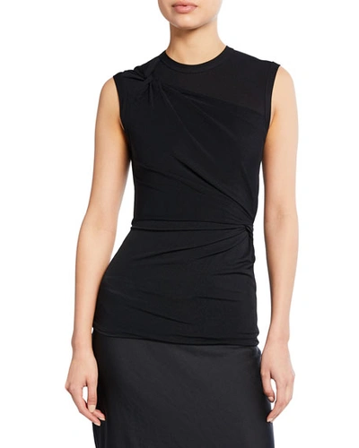 Alexander Wang T Crewneck Sleeveless Twisted Crepe Jersey Top In Black