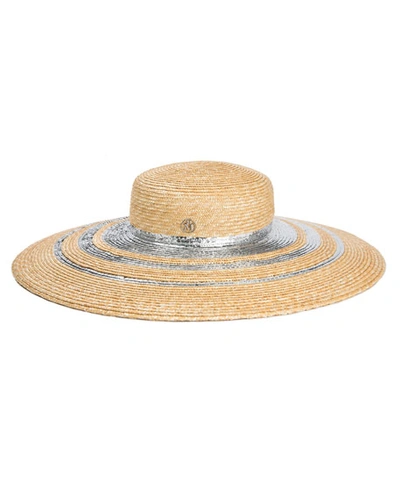 Maison Michel Bianca Metallic Trim Sun Hat In Natural/silver