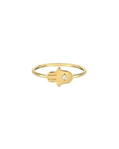 Zoe Lev Jewelry 14k Gold Diamond Hamsa Ring