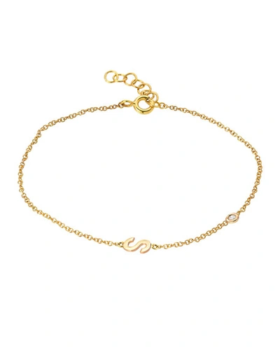 Zoe Lev Jewelry 14k Gold Initial W/ Diamond Bezel Bracelet