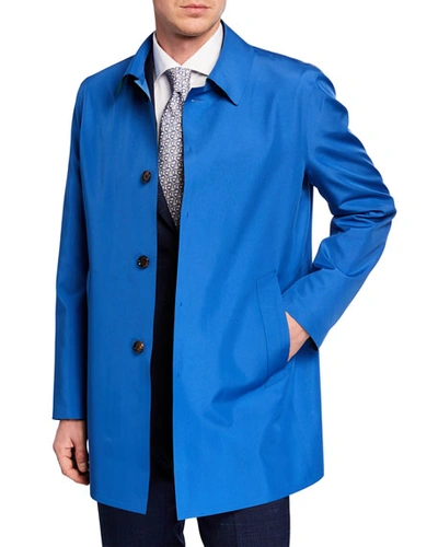 Kired Men's Spread-collar Rain Coat, Green/blue