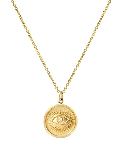 Zoe Lev Jewelry 14k Diamond Eye Medallion Necklace In Gold