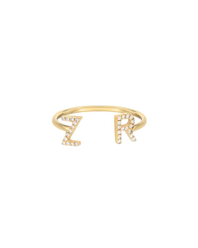 Zoe Lev Jewelry Personalized 14k Gold Diamond Initial Cuff Ring