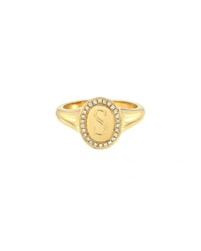 Zoe Lev Jewelry 14k Gold Diamond Signet Initial Ring