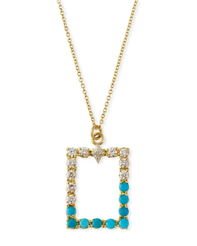 Armenta Old World Rectangular Pendant Necklace W/ Diamonds & Turquoise In Gold