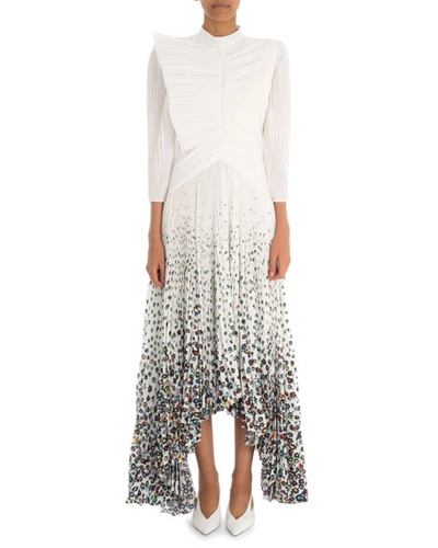 Givenchy Long-sleeve Pleated Crepe Gown In White/black