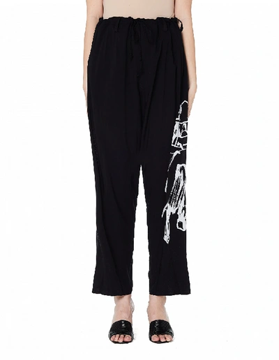 Yohji Yamamoto Black Printed Rayon Trousers