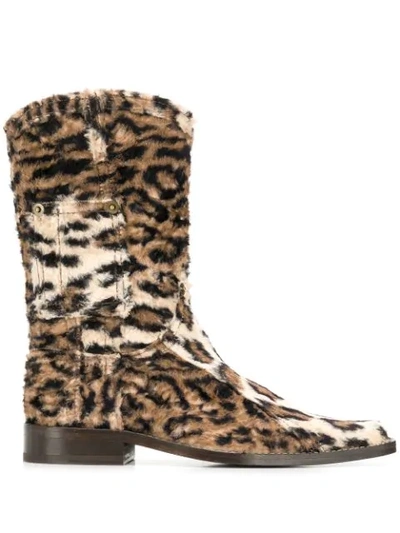 Martine Rose Leopard-print Faux Fur Western Boots In Neutrals ,brown