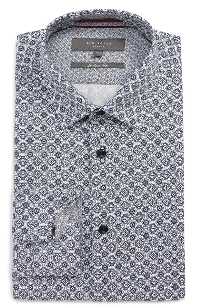 Ted Baker Modern Fit Stretch Geometric Dress Shirt In Blue