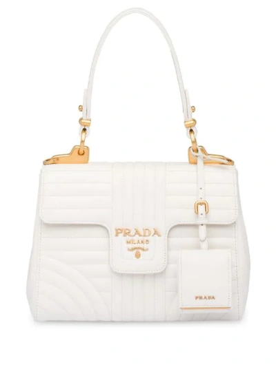 Prada Diagramme Leather Handbag In White