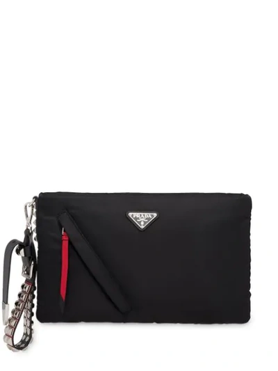Prada Logo-embellished Clutch Bag In Black