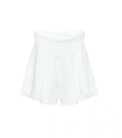 Zimmermann Allia High-waist Linen Scallop Shorts In White