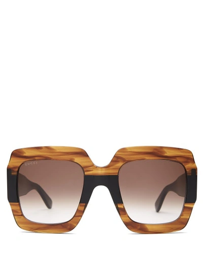 Gucci Gg Square Marbled-acetate Sunglasses In Brown Pattern