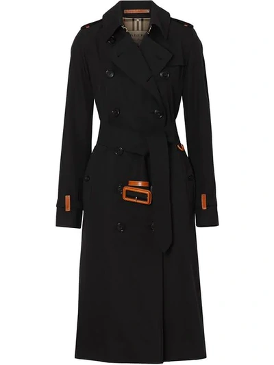Burberry Leather-trimmed Cotton-gabardine Trench Coat In Black