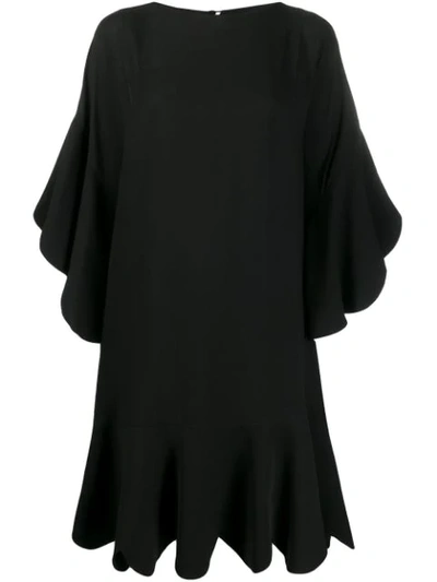 Valentino Scalloped-edge Silk-georgette Dress In Black