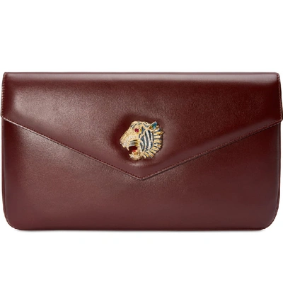 Gucci Leather Envelope Clutch Bag In Vintage Bordeaux Multi