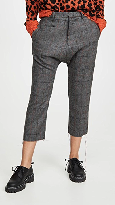 R13 Tailored Drop Trousers In Grey Plaid