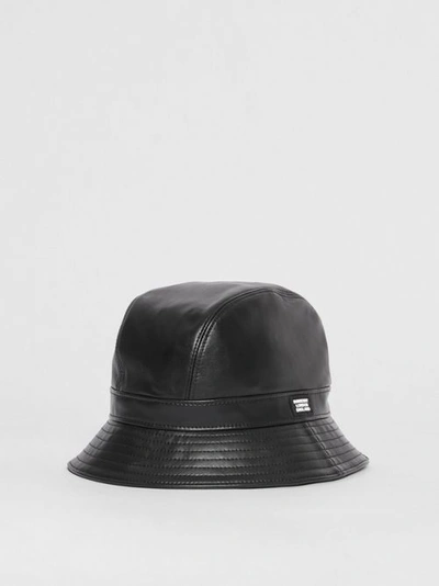 Burberry Logo Detail Faux Leather Bucket Hat In Black
