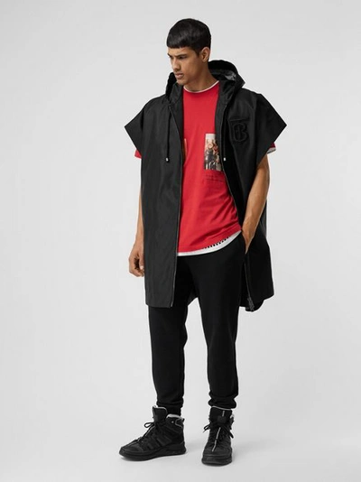 Burberry Monogram Motif Nylon Oversized Hooded Poncho In Black
