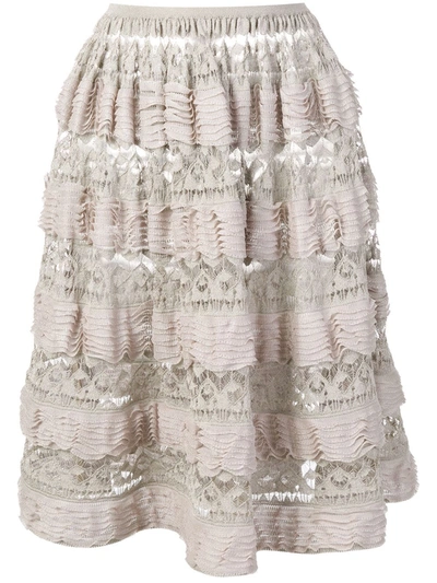 Pre-owned Alaïa 2000's Layered Ruffled Skirt In Neutrals