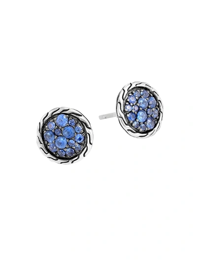 John Hardy Sterling Silver Classic Chain Blue Sapphire Stud Earrings