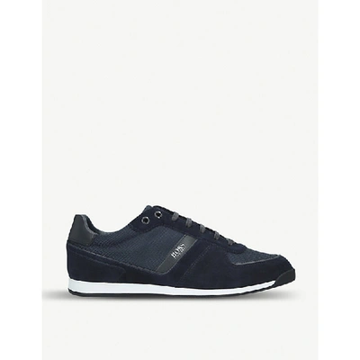 Hugo Boss Maze Suede And Mesh Trainers In Navy