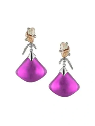 Alexis Bittar Crystal Maze Lucite & Picture Jasper Dangling Fan Earrings In Fuchsia