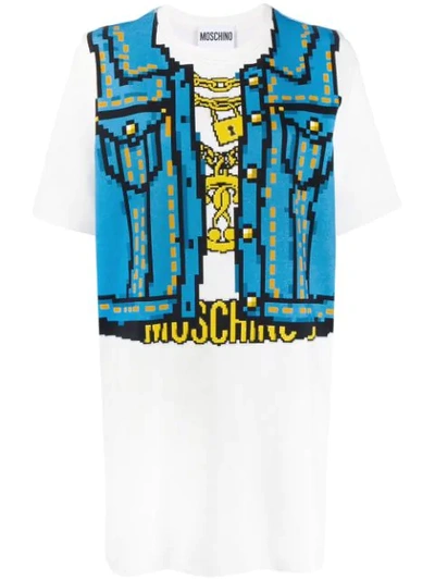 Moschino Trompe L'oeil Cotton  Interlock Dress In White