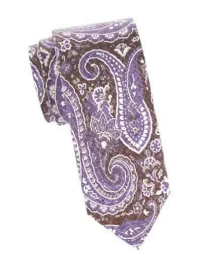 Isaia Paisley Silk Tie In Brown Purple